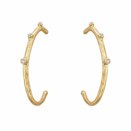 Texture finished gold-plated contemporary hoop earrings with cubic zircon accents 