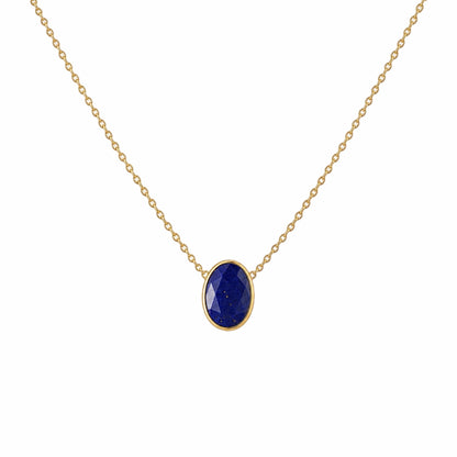 Zoom out image of minimal gold chain faceted lapis lazuli pendant necklace on white background