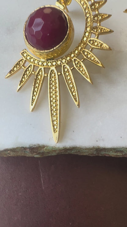 Sabira Ruby Crescent Sunburst Earrings