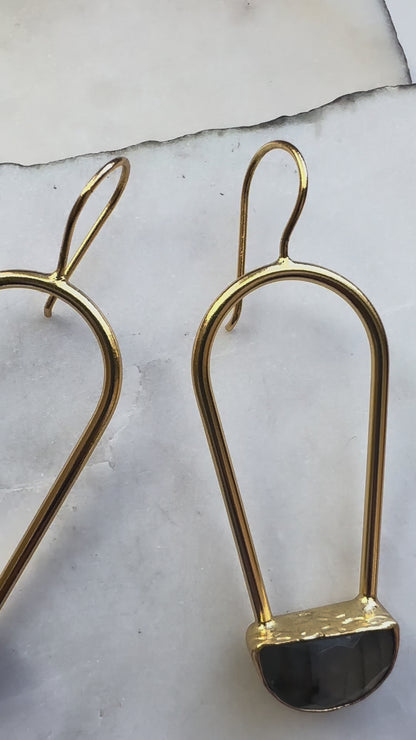 Labradorite Arch Drop Earrings – Maya 21K Gold-Plated Geometric Statement Earrings