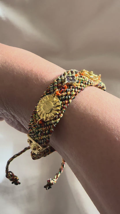 Orange and Gold Woven Charm Bracelet - Ava