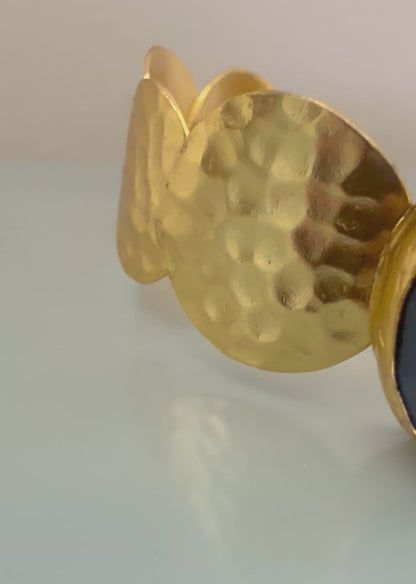 Deniz Lapiz and Gold Disc Cuff Bangle