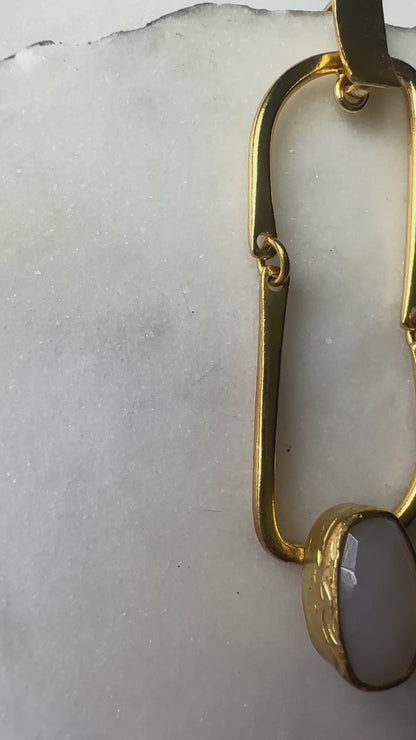 Nayla Snow Quartz and Gold Link Earrings