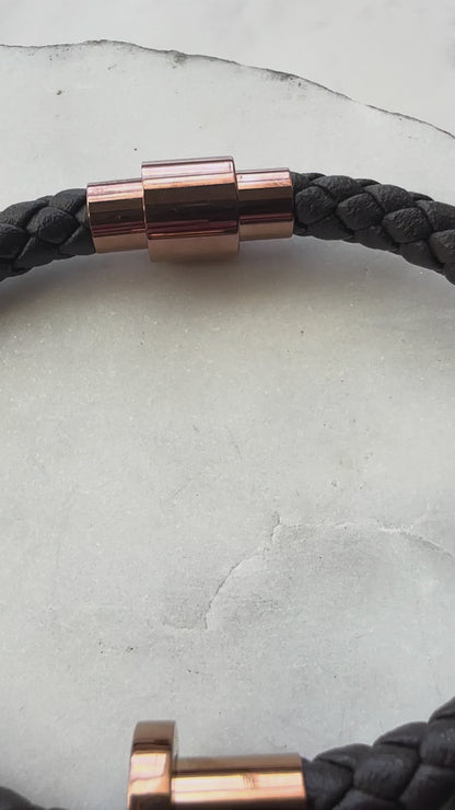 Woven Leather Nail Wrap Bracelet - Brown and Rose Gold