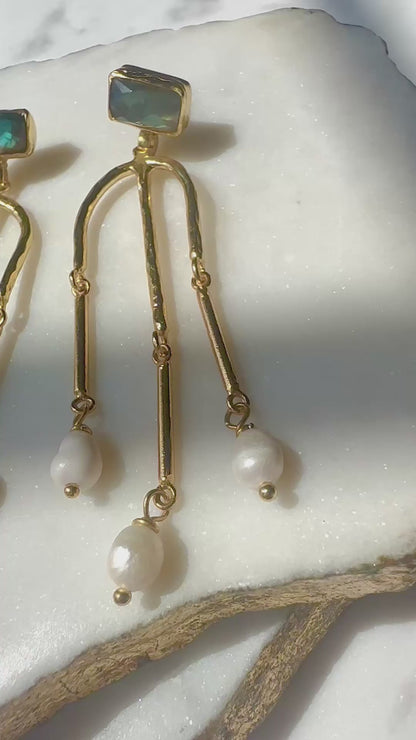 Leyla Labradorite and Pearl Cascade Earrings