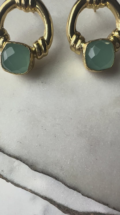 Ada Gold and Aqua Chalcedony Studs