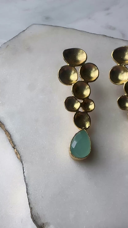 Aqua Chalcedony Gold Drop Earrings - Guzel
