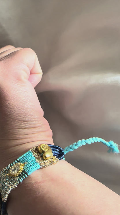Turquoise, Blue, and Gold Woven Charm Bracelet - Ava