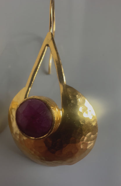 Elif Gold Disc Ruby Dangle Earrings