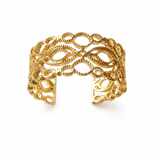 Dainty artisanal gold plated ring on marble surface By Bebek jewels 