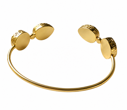 sustainable gold plated ruby snow quartz gemstone cuff bracelet back view handmade by bebek jewels