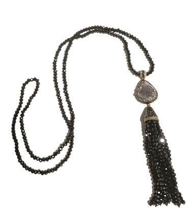 Beautiful handmade Turkish long blue beaded  tassle Druzy Necklace