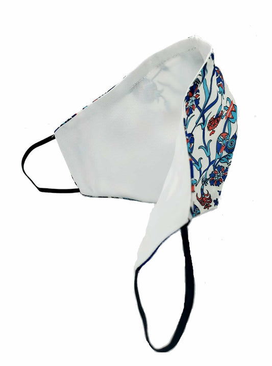 Inside of handmade silk Iznik double-layered face mask 
