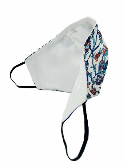 Turquoise, Blue, and Red Silk Double-Layer Iznik Face Mask (Thin Blue Edge)